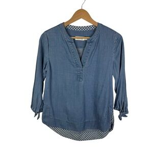Vineyard Vines Chambray Popover Blouse XXS Blue Tie Cuff Coastal‎ Cowgirl Preppy
